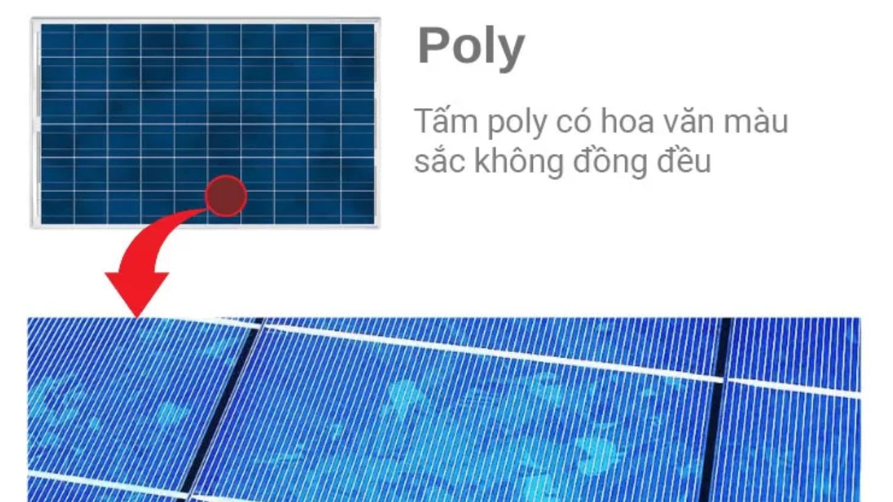 Pin mặt trời poly được tạo thành từ nhiều mảnh silic